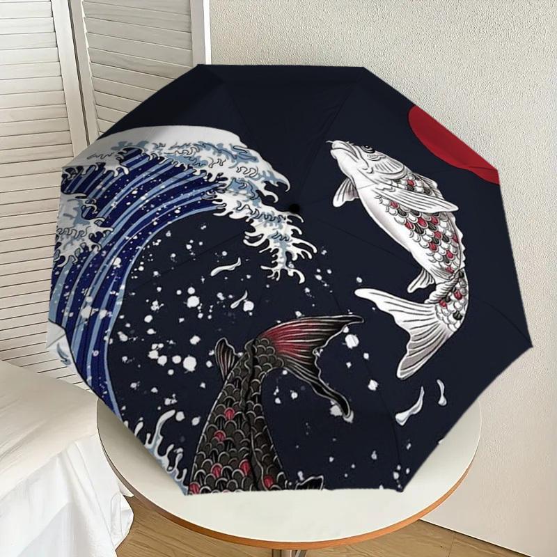 

1pc Koi Fish Swimming Against the Current Umbrella with Plastic Handle,Suitable for All Seasons Home Travel Outdoor UmbrellaDD549