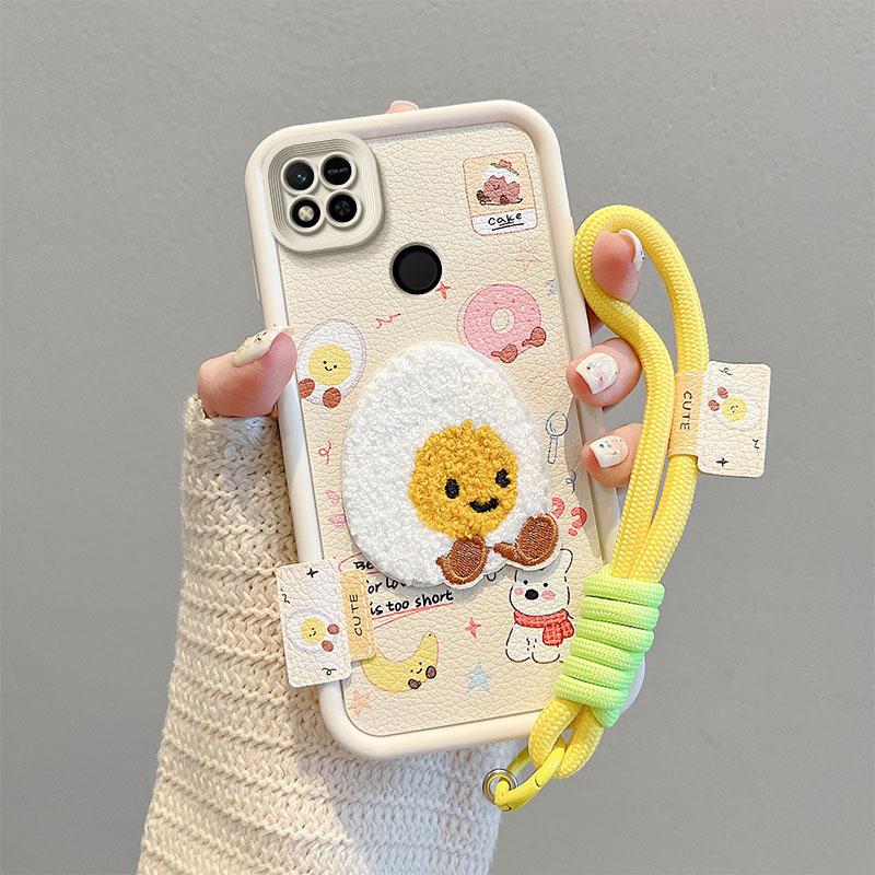 KEYSION Cartoon Cute Plush Embroidery Case for Redmi 10A 9A 9C with Lanyard Silicone Shockproof Phone Cover for Xiaomi Redmi 9C 10A 9A