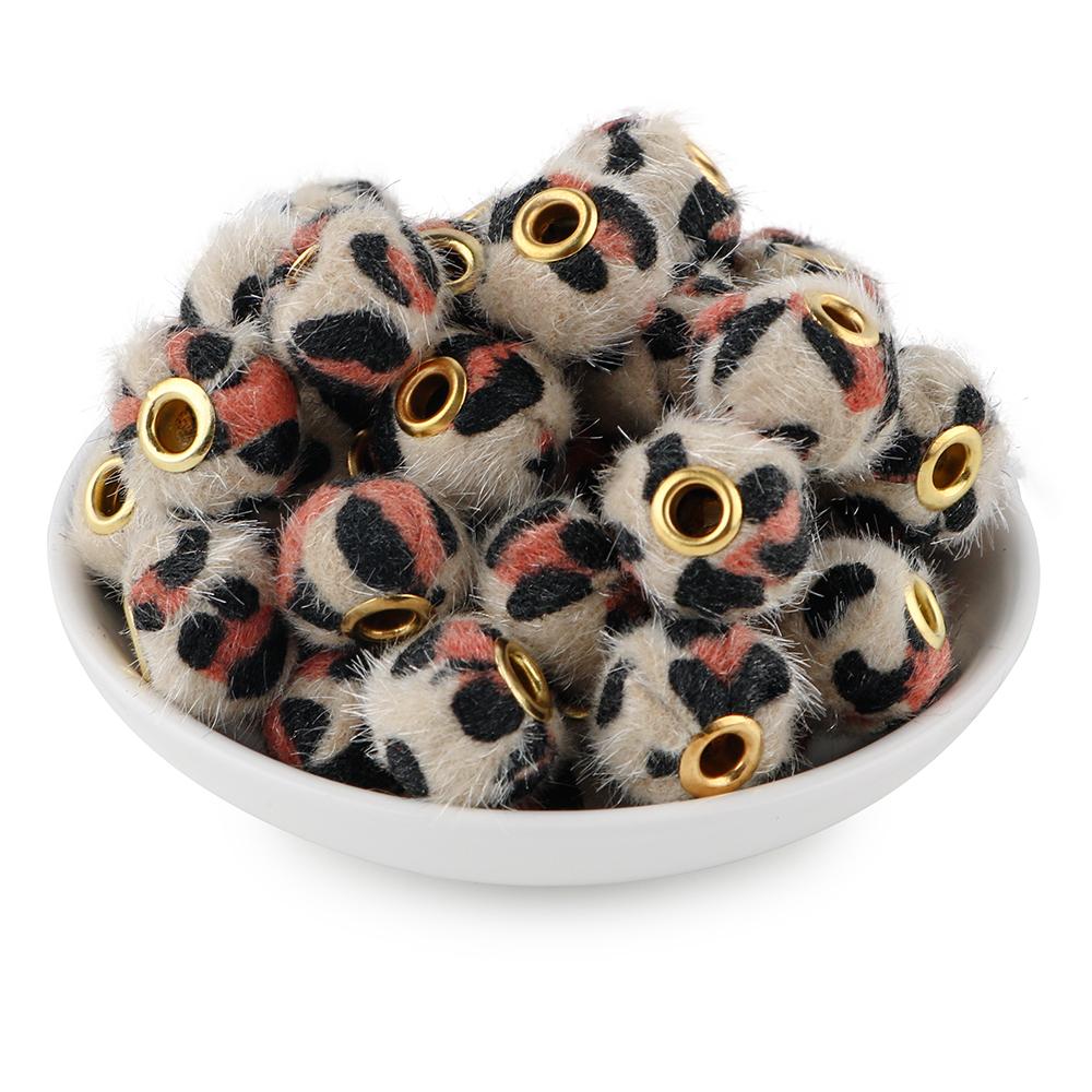 20Pcs/lot 20MM Pompom Beads Plush Fur Covered Ball Bead Charms Straight Hole Big Hole Spacer Beads For Handmade Jewelry Access
