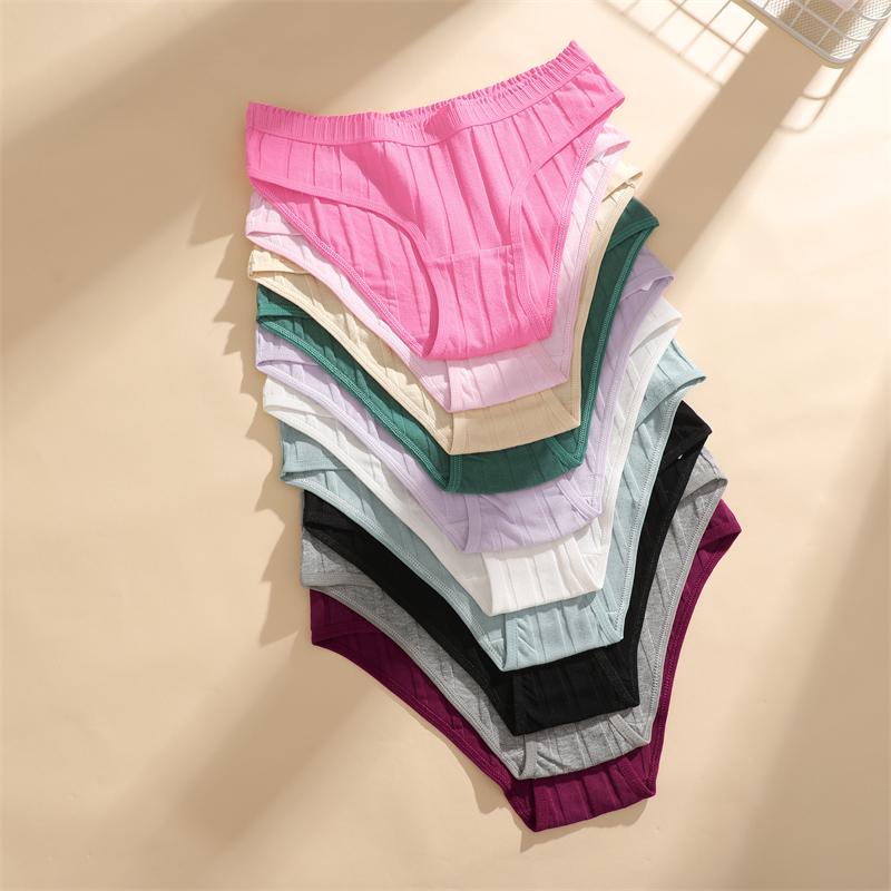 FINETOO 3Pcs/Set Cotton Striped Stretchy Underwear Women's Low Waist Panties Sexy Elastic Wide Belt Solid Color Briefs Comfort Lingerie