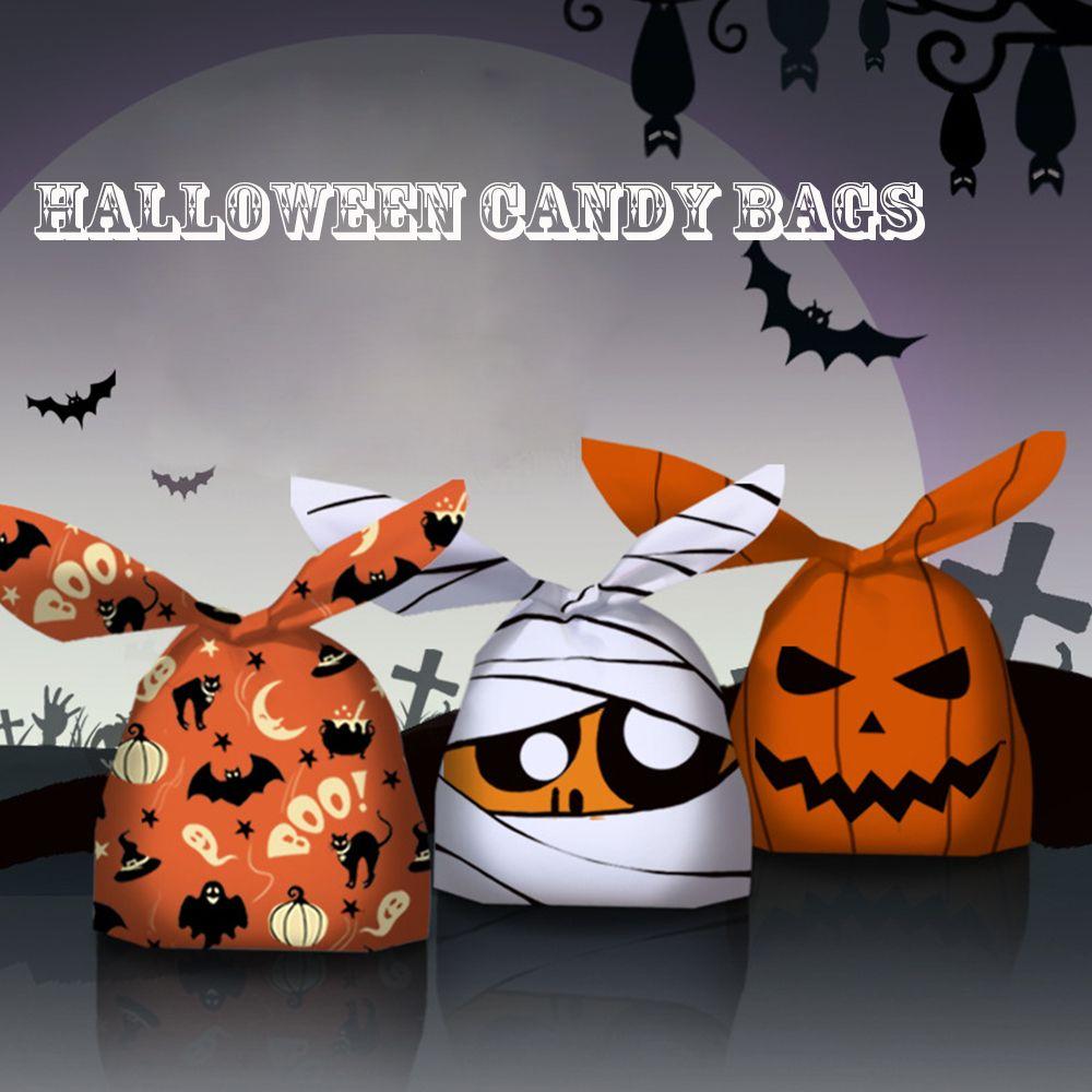 50Pcs Bat Pumpkin Rabbit Ear Halloween Decoration Cookie Bag Baking Packaging Halloween Candy Bags