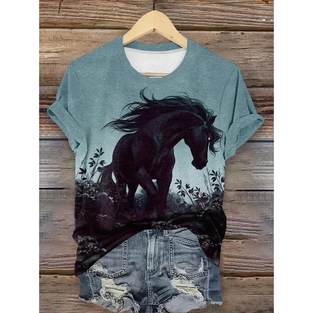 Summer animal pattern printing 3d printing T-shirt women's street fashion casual short-sleeved O-neck daily top