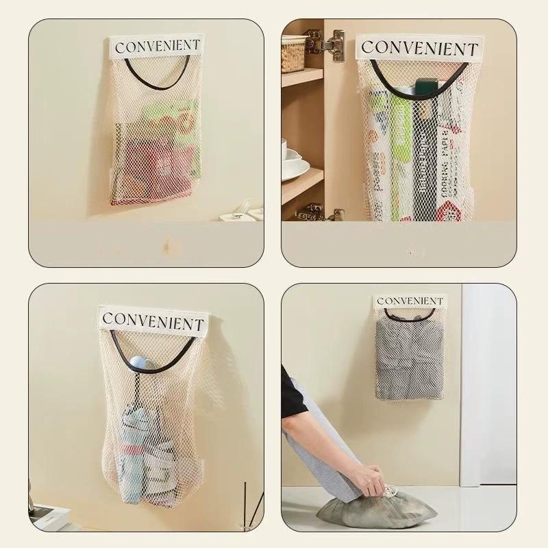 Wall Mounted Large Capacity Storage Bag Kitchen Garbage Bag Clutter Organizer Velcro Storage Pocket Multi-Purpose High Elastic