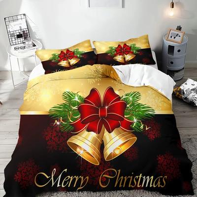 Frohe Weihnachten Bettbezug Goldene Glocke Schleife Bettwäscheset für Jungen Jugendliche Weihnachtsgeschenke Schlafzimmerdekoration Queen King Full Size