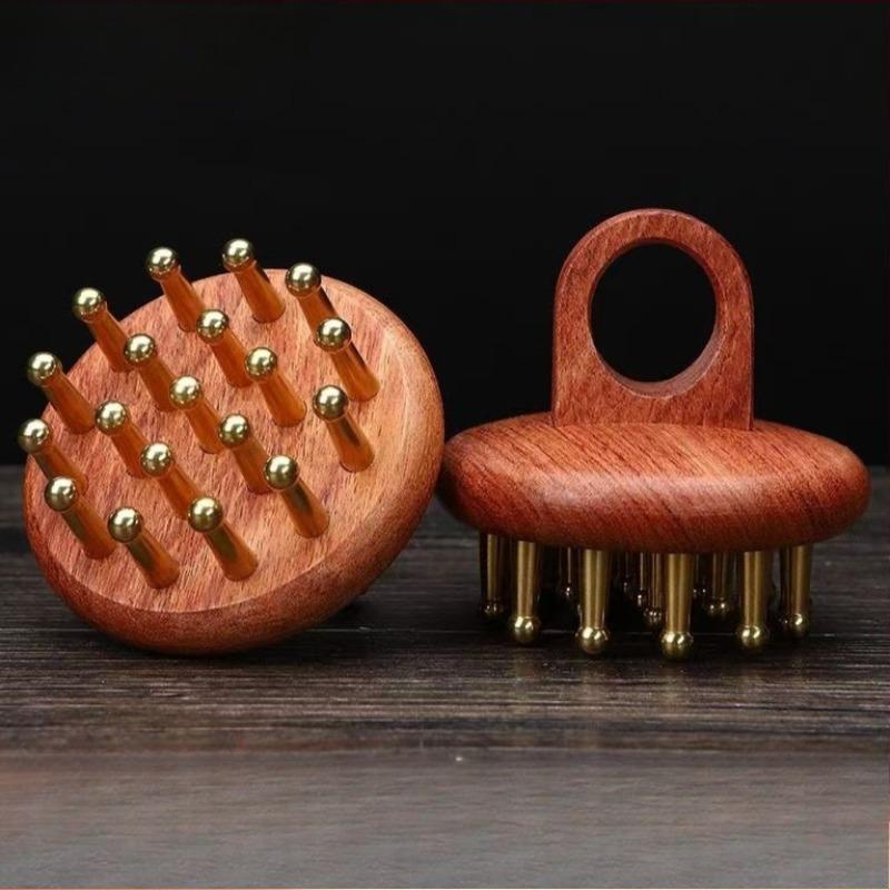 Head Meridians Massage Comb Copper Sandalwood Meridians Fine Tooth Comb Needling Guasha Scalp Massage Brush Relax Body Massager