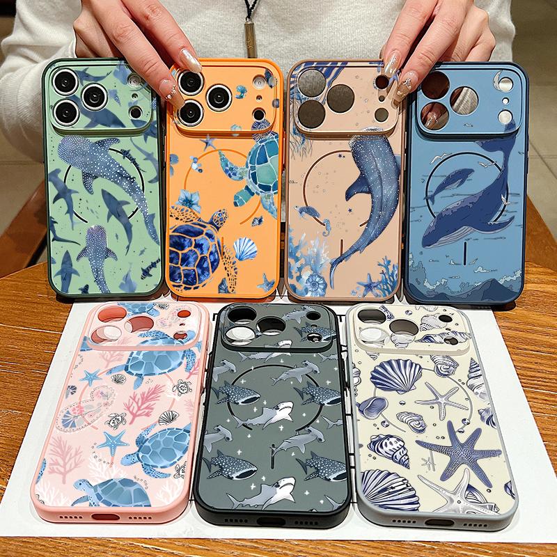 Shark Whale Pattern Case For iPhone 17 Pro Max Magnetic For Magsafe Hybrid Slim Matte Cover For iPhone 16 15 14 13 Pro Max