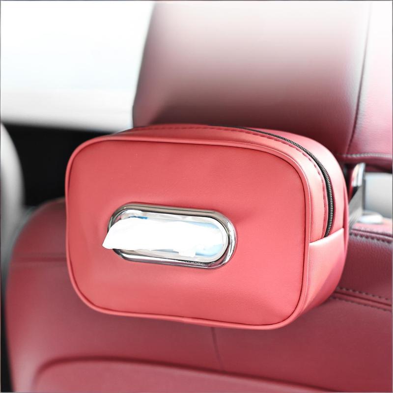 Car Tissue Box Holder Nappa Leather Car Center Console Armrest Napkin Box Sun Visor Backseat Tissue Case With Fix Strap