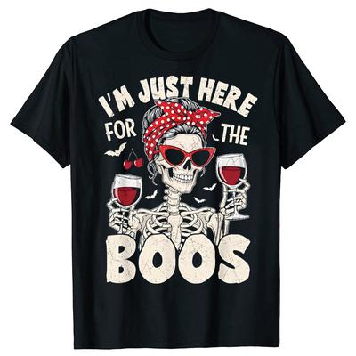 Women Halloween Funny Im Just Here for The Boos Skeleton Tshirts Men Casual Tshirt 100 Cotton Loose Oversized T Shirt Summer
