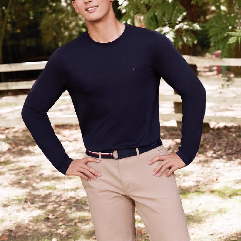 Tommy Hilfiger Slim Fit Long Sleeve T-Shirt With Small Embroidery Men tops Navy-Blue MW0MW27908-DW5