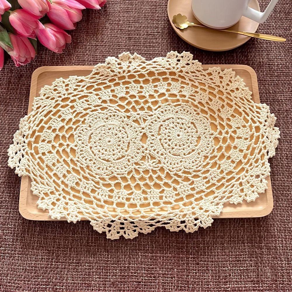 New Vintage Crocheted Doilies Shabby Chic Handmade Crochet Placemet Oval Dust-proof Cover Cloth
