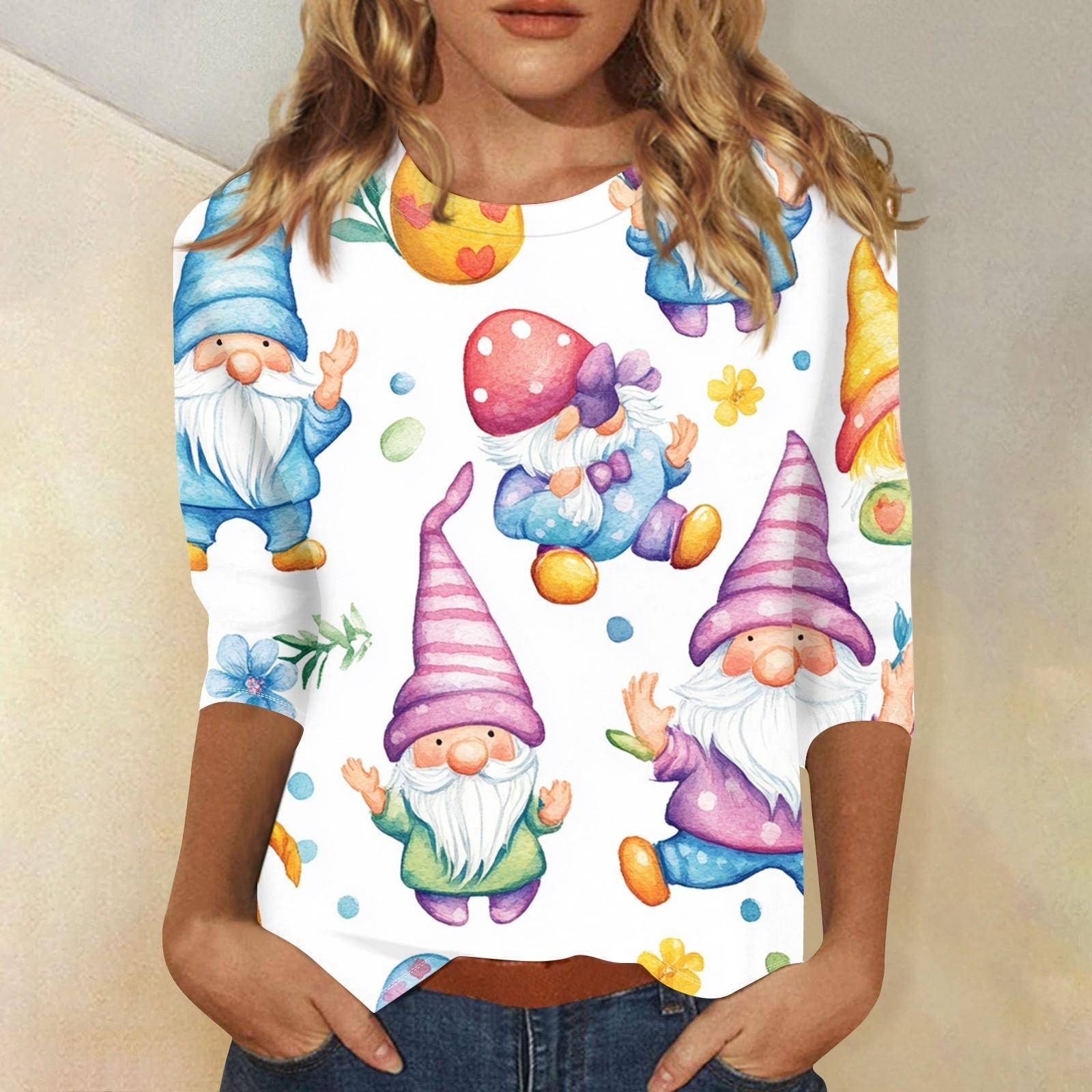 

Футболка женская с рукавом 3/4, повседневный топ с пасхальным принтом, футболка с круглым вырезом XXXXL