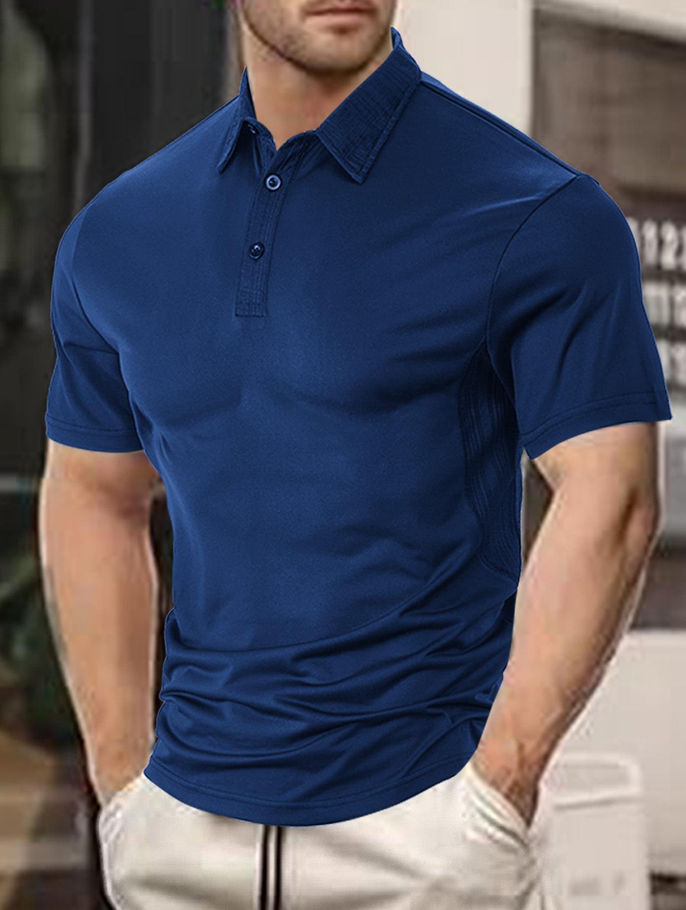 Fashion new breathable summer short-sleeved polo solid color lapel button casual sports men s polo S