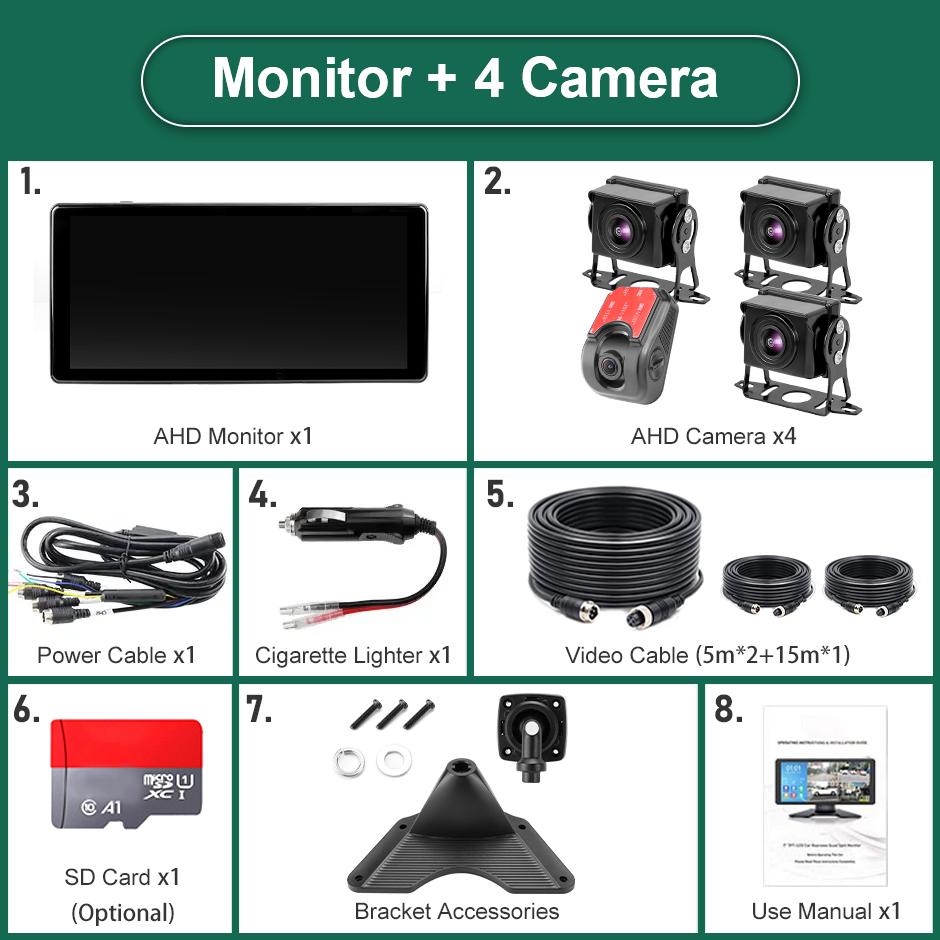 

GreenYi 10,36-дюймовый 4-канальный разделенный экран для грузовиков, автобусов, MP5, DVR, записывающий монитор с камерой AHD 1080P для автофургонов/грузовиков/автобусов/пикапов/прицепов Without TF Card