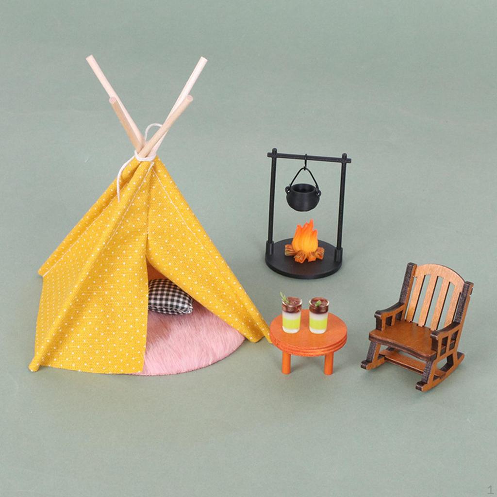 1/12 Dollhouse Miniature Camping Tent Outdoor Furniture Accessories Model Kit Collector