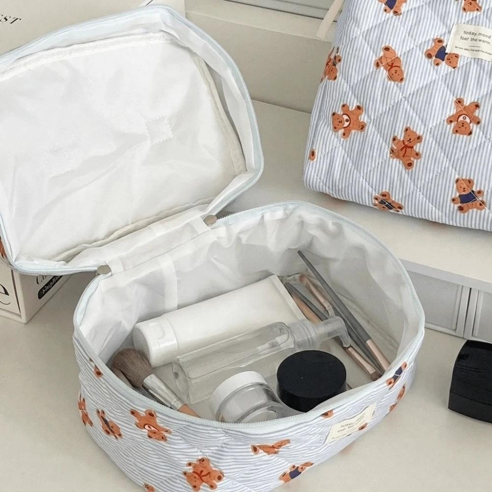 3PCS Soft Quilted Cotton Makeup Bag Large Capacity Cartoon Cosmetic Organizer Toiletry Pouch  Women