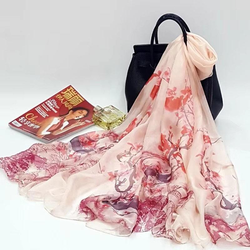 130x200cm Silk Scarf Folral Women Summer Hijab Luxury Print Sunscreen Bandana Foulard Pashmina Scarves Echarpe Shawl Large Wrap