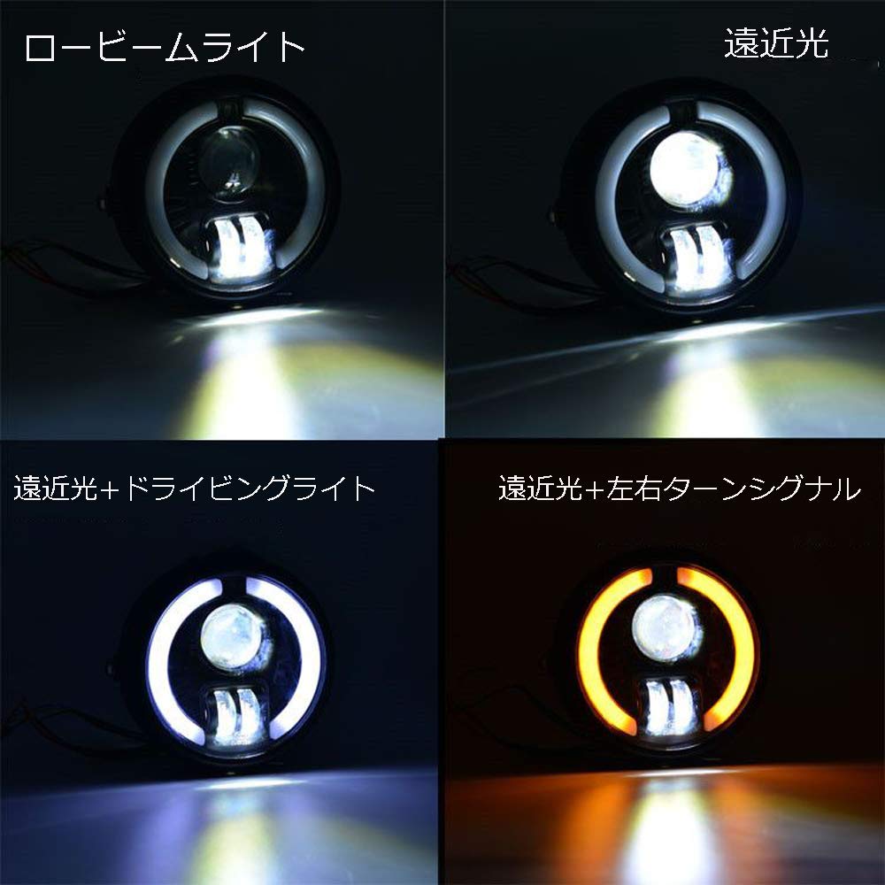 Szmsmy 6.5" Universal Retro Motorcycle LED Halo Headlight Cafe Racer Vintage Motorcycle LED Headlamp Bike Front Light