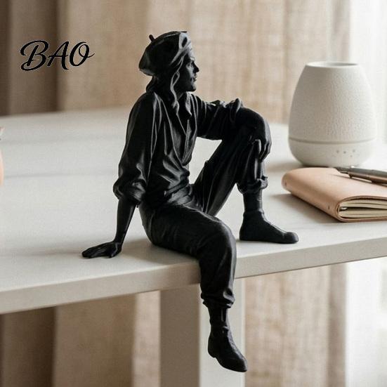Minimalist Black Shelf Decor 3D Printed Resting Traveler Figurine, Edge Sitting Sculpture Decor, Modern Home Accents Artistic Desktop Ornament