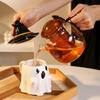 Sturdy Ceramic Drinkware Handmade Ghost Pattern Ceramic Cup with Elf Hat Lid Halloween Theme Artwork Mug for Use Unique