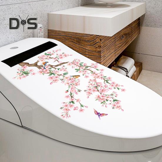 Flower Branch Bird Toilet Sticker Removable Self-adhesive Waterproof PVC Living Room Wall Art Floral Bathroom Toilet Lid Decoration Decal