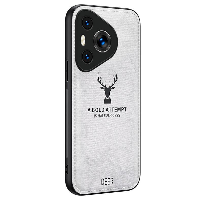 

For Huawei Pura 70 Case Deer Pattern Cloth Texture Leather+PC+TPU Hybrid Phone Cover Grey