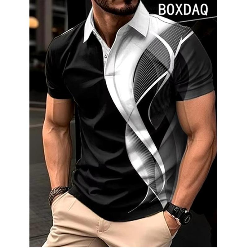 

Мужское поло с короткими рукавами и воротником-пуговицей, поло с 3D-модным полосатым градиентным принтом, мужское повседневное летнее покрое больших размеров 4XL