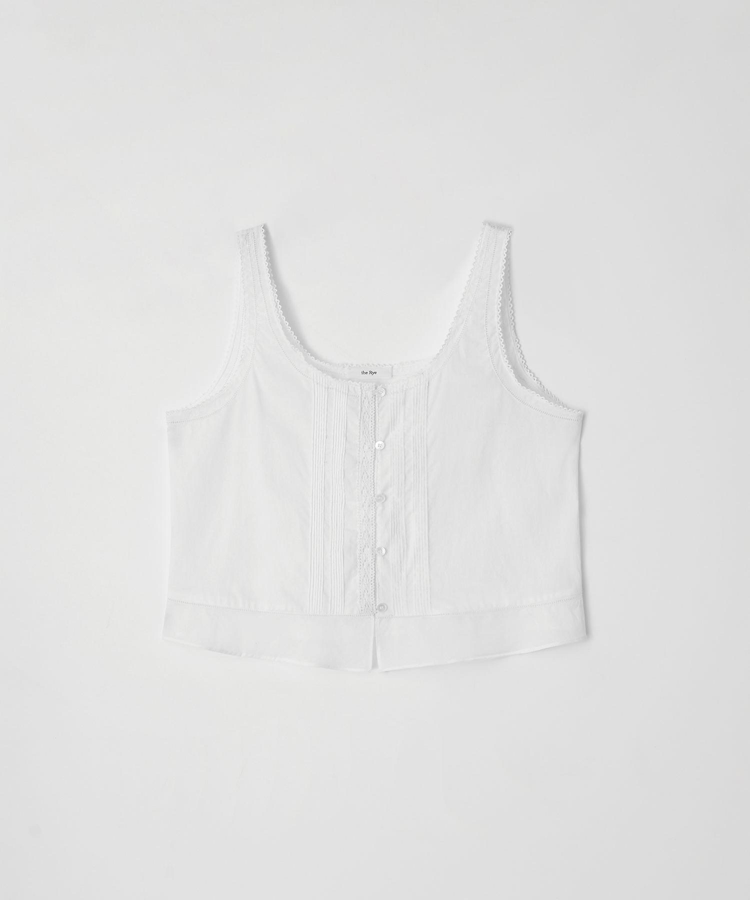 Безрукавка с кружевом и защипами из ржаной ткани(белый) White/Free