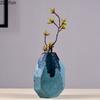 Geometric Texture Glass Vase Modern Blue Flower Pots Desk Decoration Flowers Arrangement Floral Vases Room Aesthetic Decor