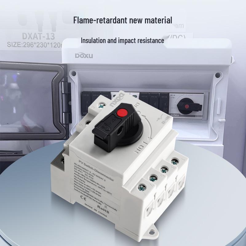 DS1-32 Bidirectional Photovoltaic DC Isolator Switch, 32A 1200VDC, IP20 Rail Mount.