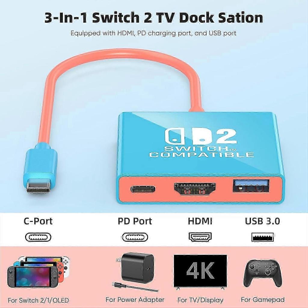 Dock für Nintendo Switch 2 mit 4K 60Hz TV-Ausgang, HDMI 2.0, PD 100W Schnellladung, USB 3.0 Port