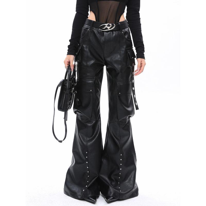 

Roy11 Niche Style Sexy High Waist Bootcut Leather Pants Black S (10 pieces left)