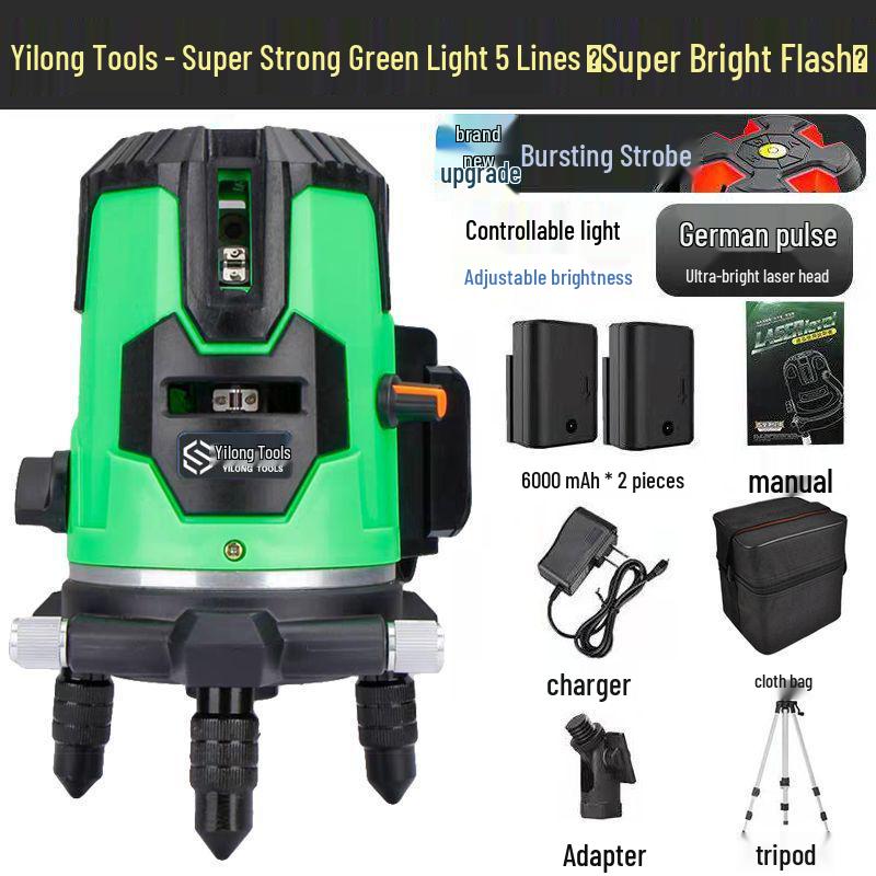 High-Precision Outdoor Laser Level with Infrared, Green, and Blue High-Brightness Beams - 2, 3, and 5-Line Automatic Leveling