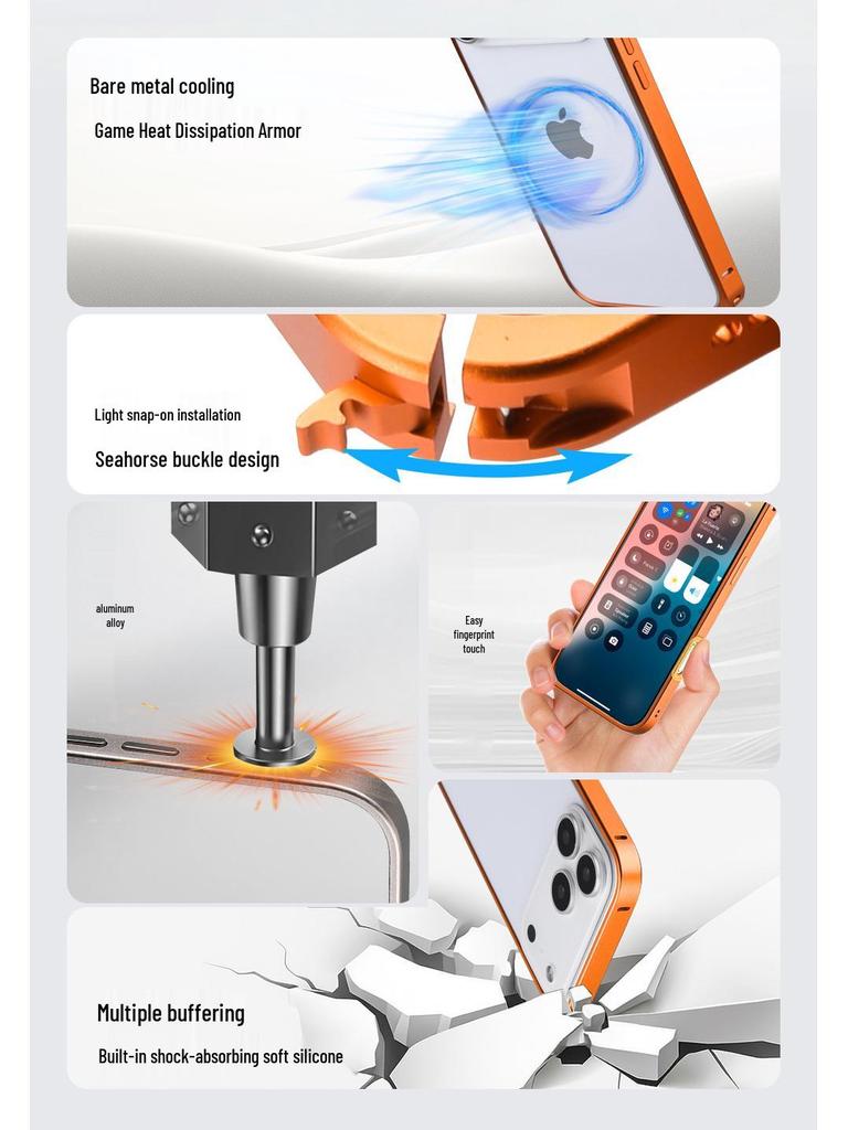 iPhone 17 Pro Max Heat-Dissipating Metal Case with Lightweight Drop-Proof Hippocampus Buckle
