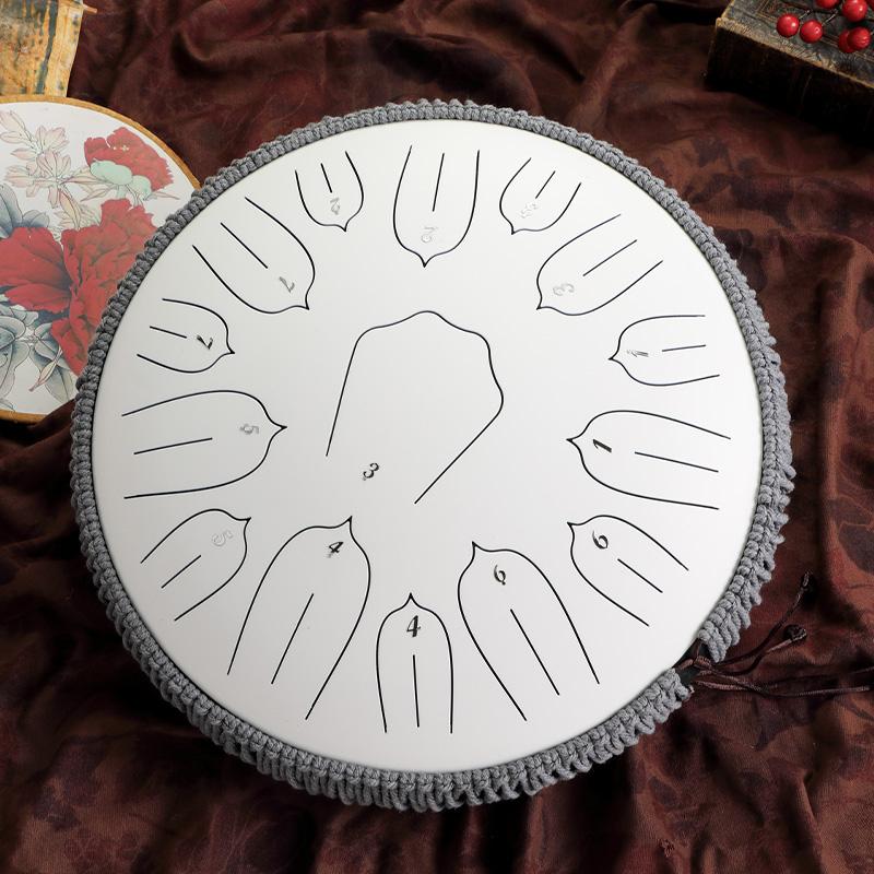 Hluru Glucophone 13 Inch 15 Notes Steel Tongue Drum Key D Ethereal Drum Yoga Meditation Musical Instrument