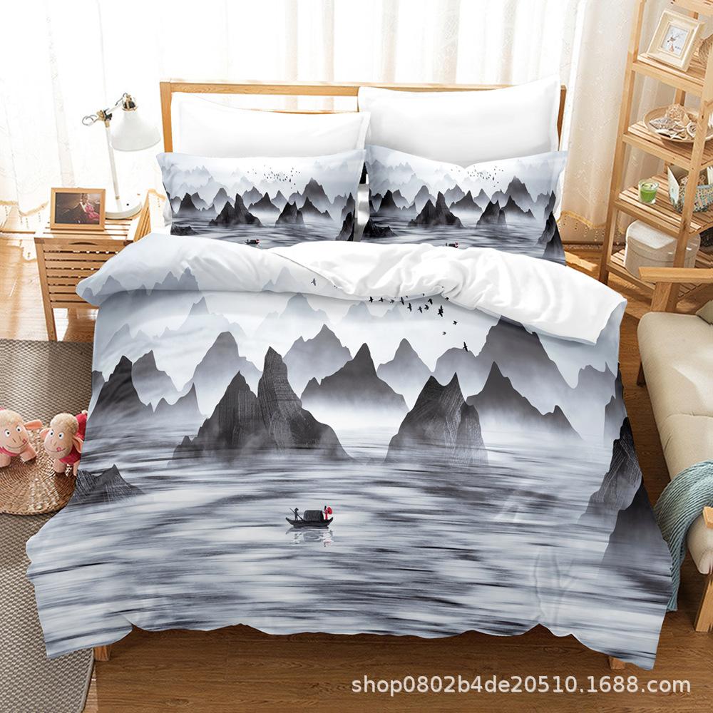 Home Textile Landscape Painting Series Three-Piece Set, Bed Sheet Quilt Digital Printing Kit, Come To The Picture And Sample
