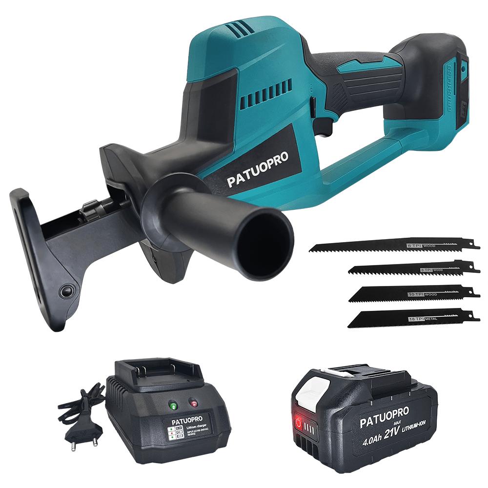 PATUOPRO Brushless Cordless Reciprocating Saw With 4pcs Saw Blades Cutting Wood Metal PVC Pipe Power Tool For Makita 18v Battery