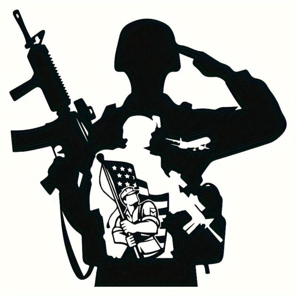 Black Metal Soldier Wall Art Silhouette Gun Flag Decor Office Home Cave Gift