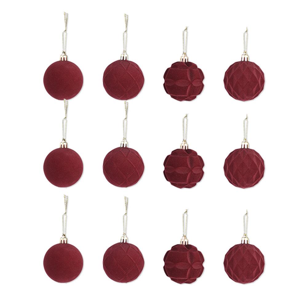 Набор из 12 бархатных рождественских шаров для праздничного декора, покрытых флоком, для елки, окна, стола и прихожей