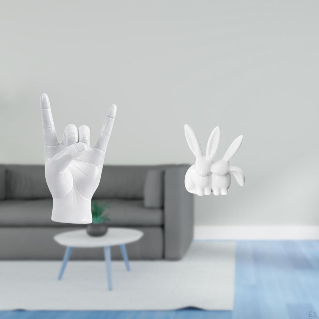 Rock Hand Gesture Statue Figurine Creative Sculpture Bunny Decoration for Apartment Bedroom