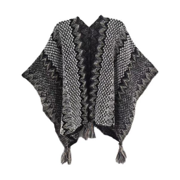 Shawl Wraps for Women Boho Knit Poncho Ladies Rainbow Casual Loose Striped Fringe Blanket Scarf