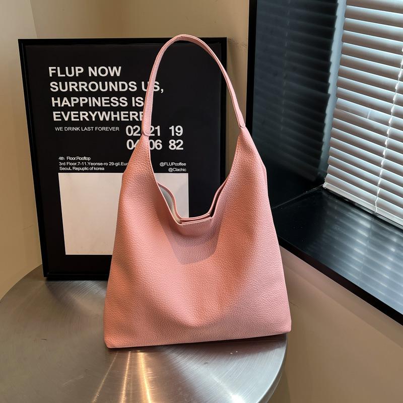 New trendy fashion solid color shoulder bag commuter texture tote bag simple large capacity handbag women's bag