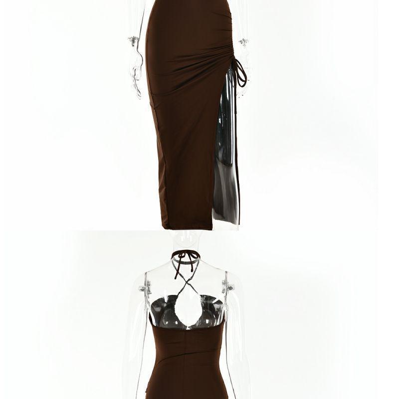 European Fashion Sleeveless High-Split Halter Neck Dress