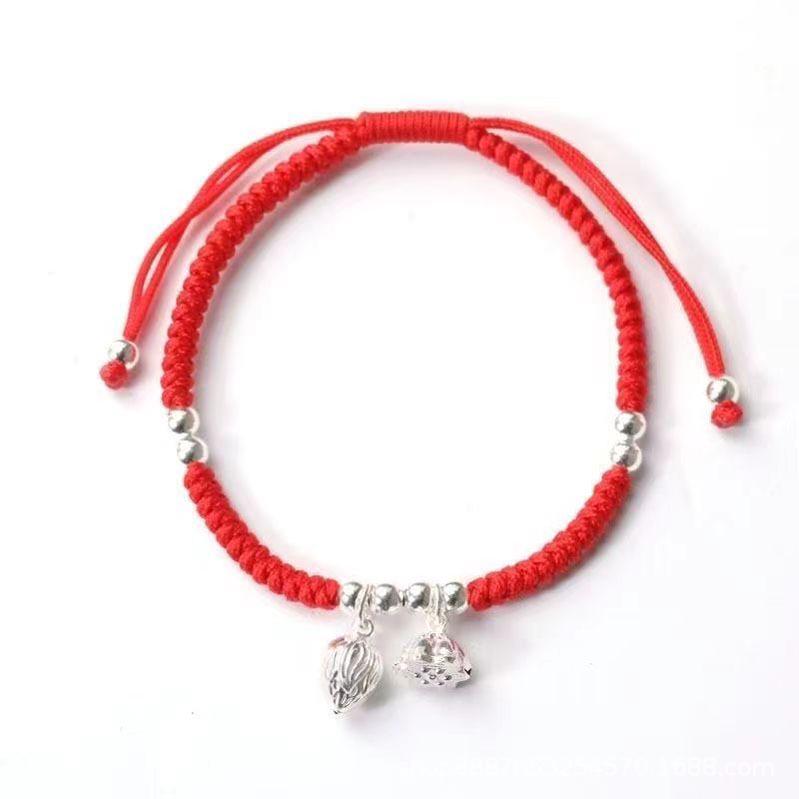 Sterling Silver 999 Two Lives One Joy Fortune Bead Bracelet - Red String Zodiac Luck Gift for Girlfriend