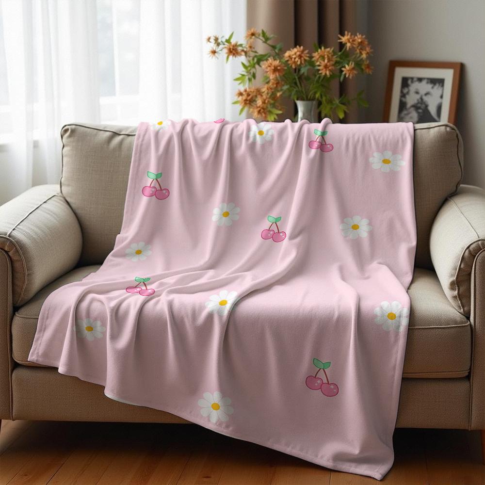 Soft Pastel Xmas Cartoon Anime Print Flannel Blanket Soft Warm Throw for Kids Bedroom Sofa Christmas Office Car