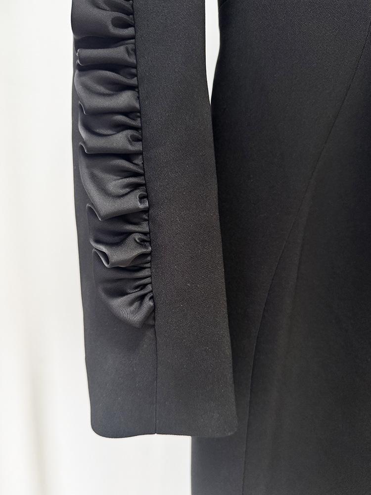 Available for 2025: New European & American Style Ruffle 3D Decor Long-Sleeve Midi Dress