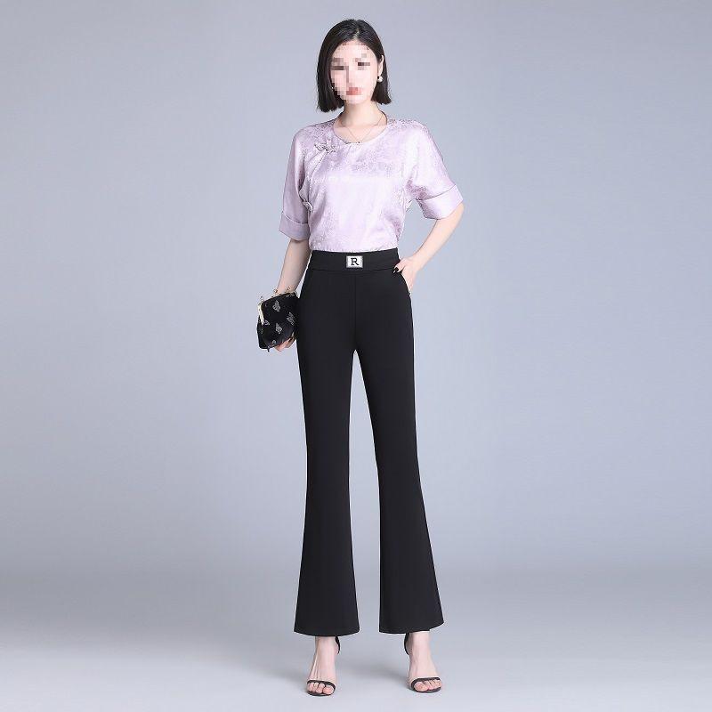 

Women s Ice Silk High-Waisted Flare Pants for Petite Figures - Lightweight, Slimming, Summer Style, 9/10 Length. S 80-90 Jin