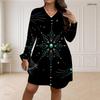 Women Plus Size V Neck Long Sleeve Black Floral Printed Loose Curved Hem Dress