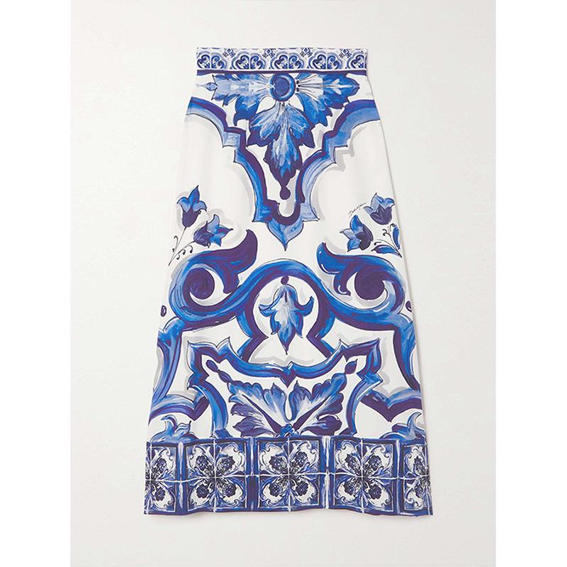 

Юбка миди с европейским и американским отпускным принтом: Приталенное пляжное платье А-силуэта Extra Large синий