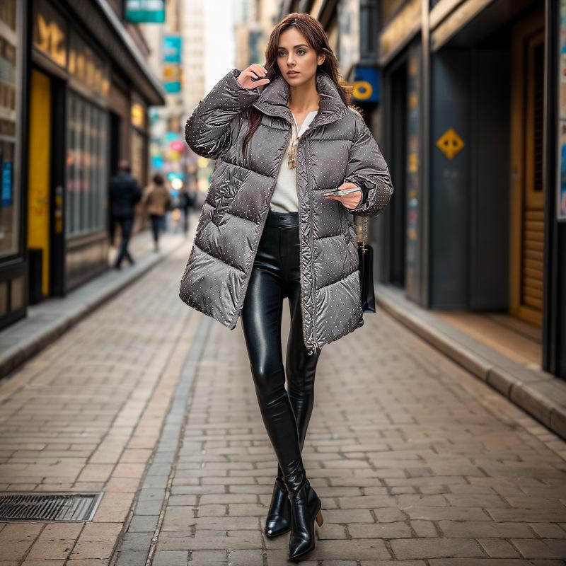GMXIA Giacche e Cappotti da Donna Vintage Casual Tinta Unita Stampa Autunno Inverno Manica Lunga Collo Alto