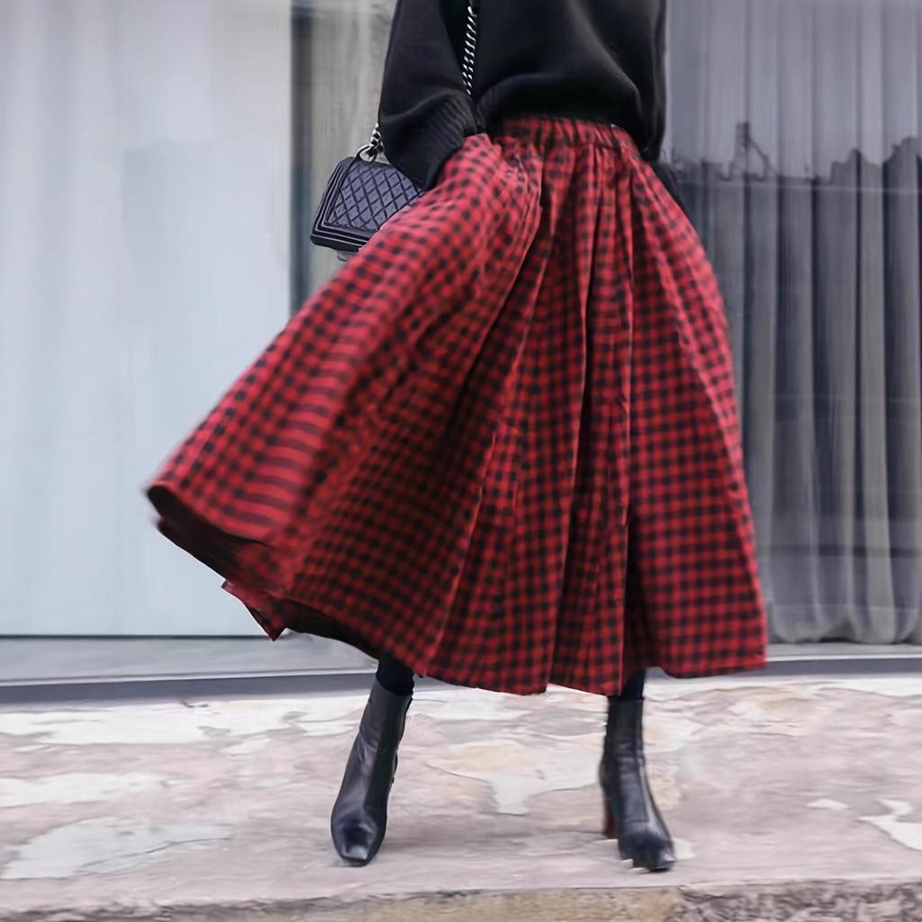 High-End Retro Plaid A-Line Skirt - Elegant, Versatile & Comfortable Slim Fit